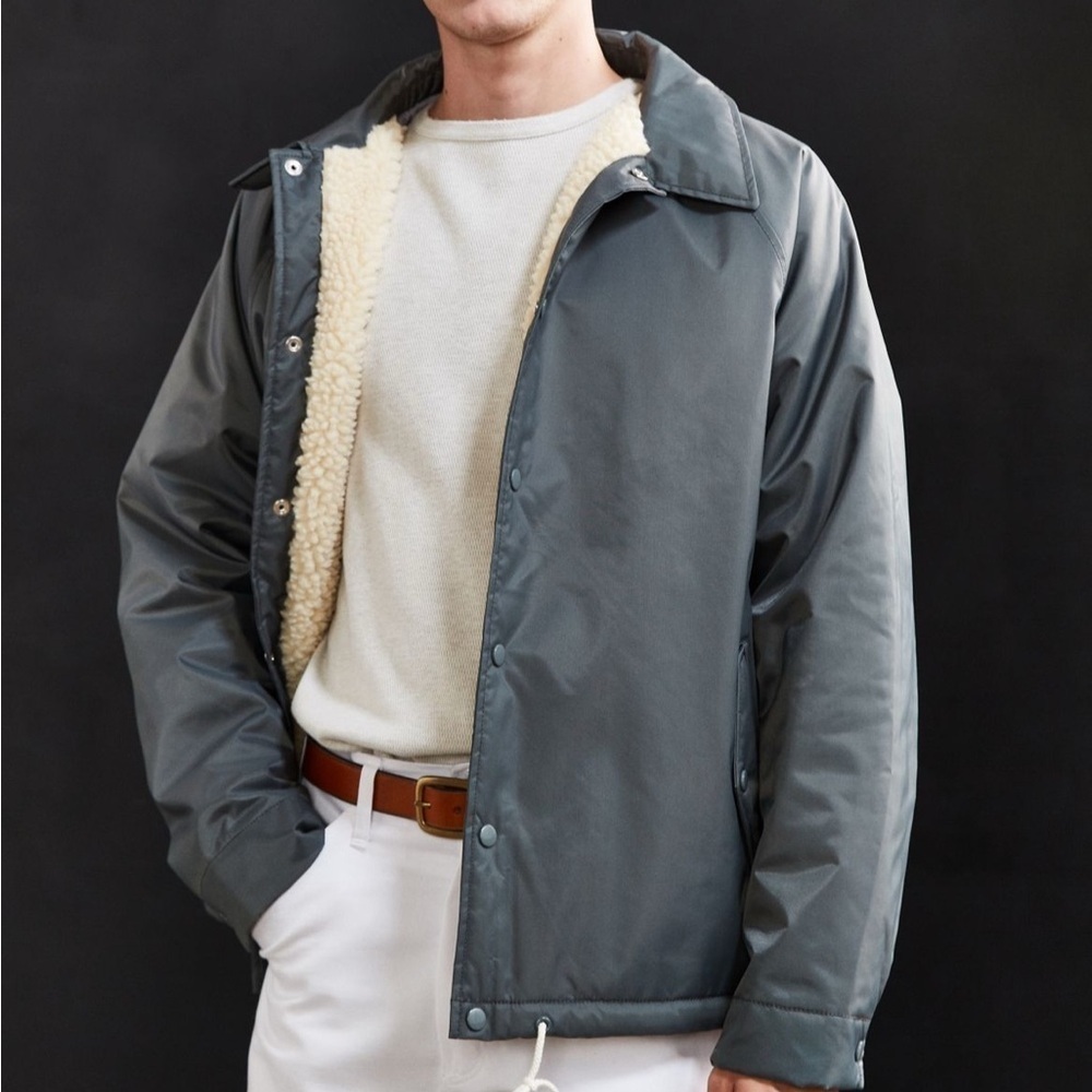 URBAN OUTFITTERS GRAY FLEECE LINED SNAP FRONT MENS COACH JACKET MENS SZ LARGE